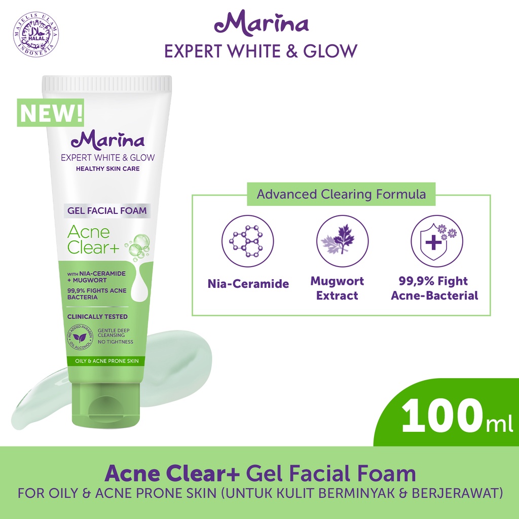 Marina Expert White & Glow Gel Facial Foam – Acne Clear+