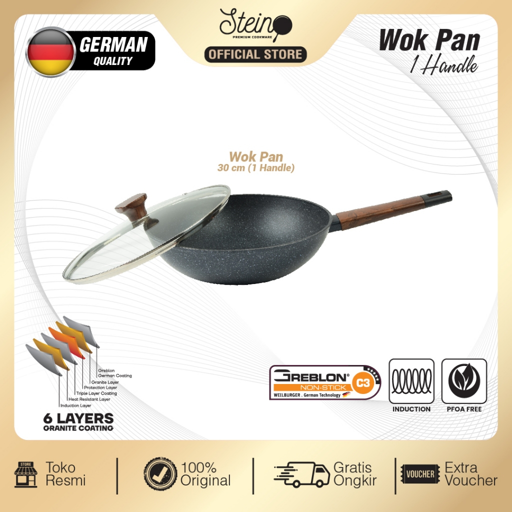 Stein Perkasa Internasional Stein Onyx Wok Pan German Greblon 30 cm Black