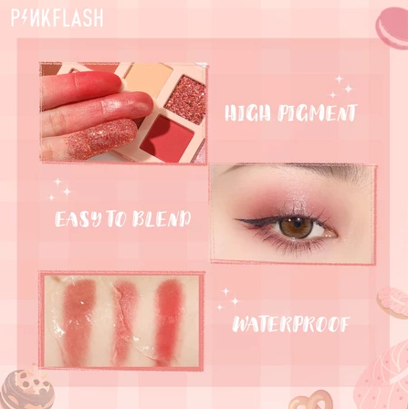FCL Internasional Indonesia  PINKFLASH PinkDessert 12 Shades Eyeshadow Palette 01 Cranberry Cookies