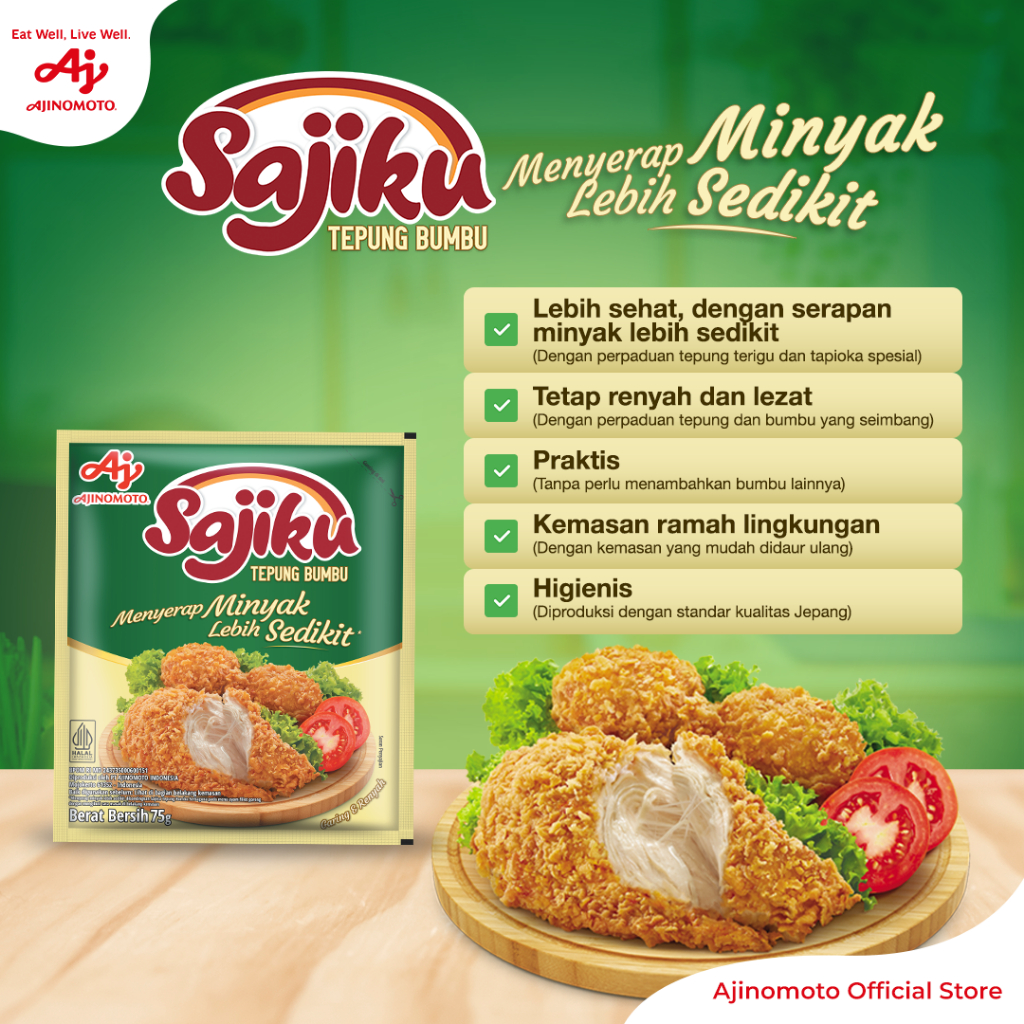 Ajinomoto Sajiku® Tepung Bumbu Less Oil - Menyerap Minyak Lebih Sedikit