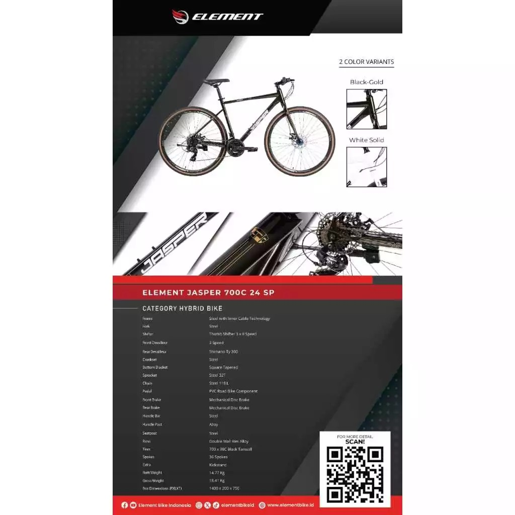 Roda Maju Bahagia ELEMENT Sepeda Hybrid Jasper 24SP