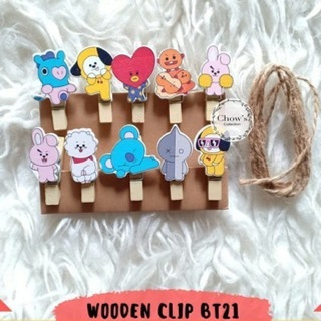 Wooden Clip  BTS BT21 + Tali Rami