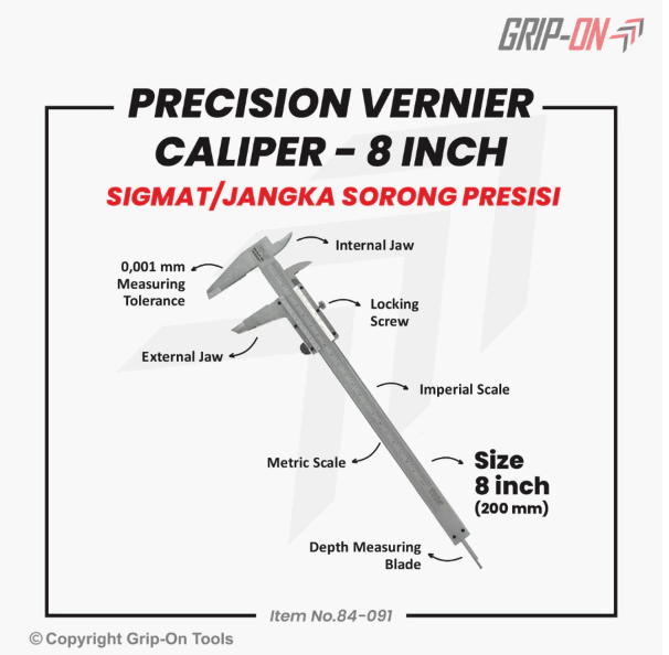 Grip-On Tools Grip-On Precision Vernier Caliper 8 Inch