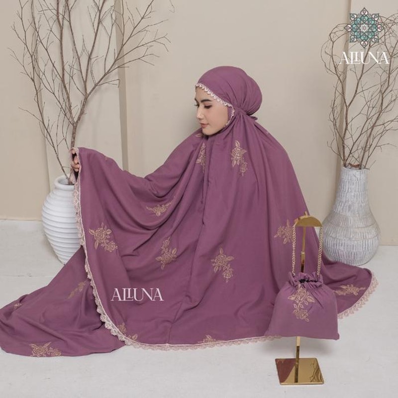 ALLUNA Mukena Traveling Bordir Strimin Rose Katun 2