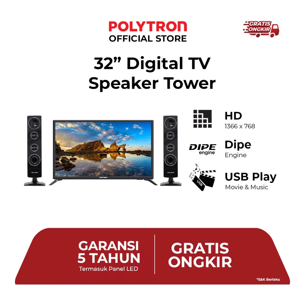 Hartono Istana Teknologi Polytron 32" Digital TV Speaker Tower PLD 32TV1855