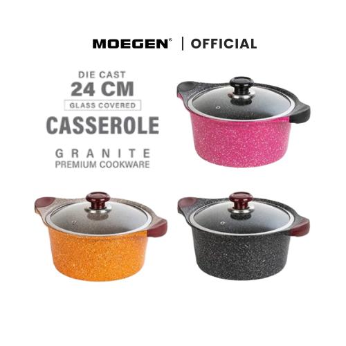 MOEGEN Casserole Stock Pot 24 Cm Granite Series + Glass Cover