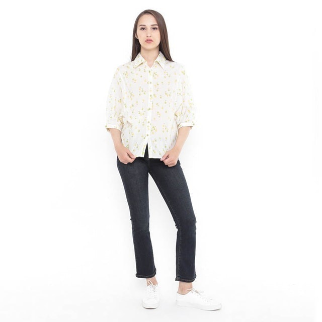 Ladies Baloon Sleeve Blouse Printing Yellow 5