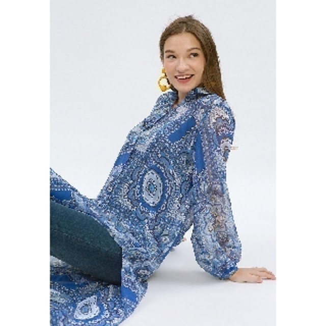 Minimal Decorative Mandala Shirt Dress Blue