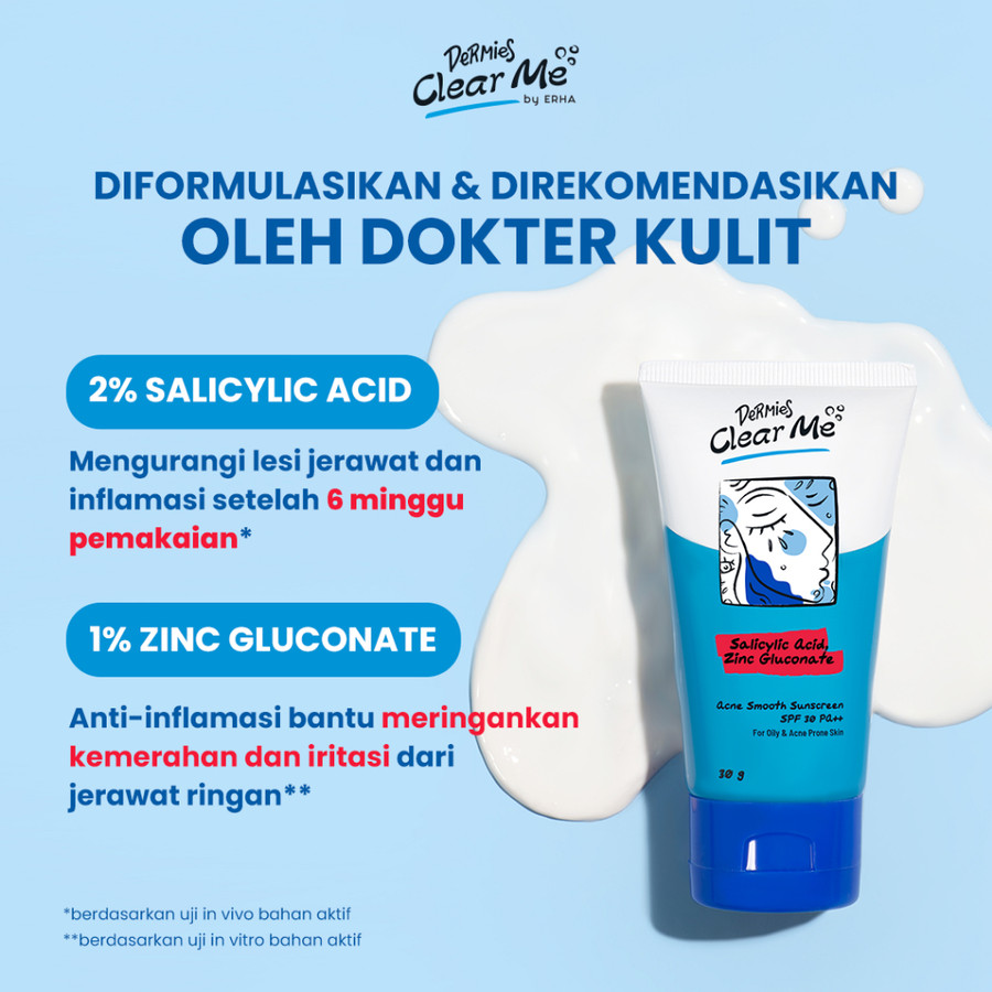ERHA Clinic Indonesia Dermies Clear Me Acne Smooth Sunscreen SPF30 PA++