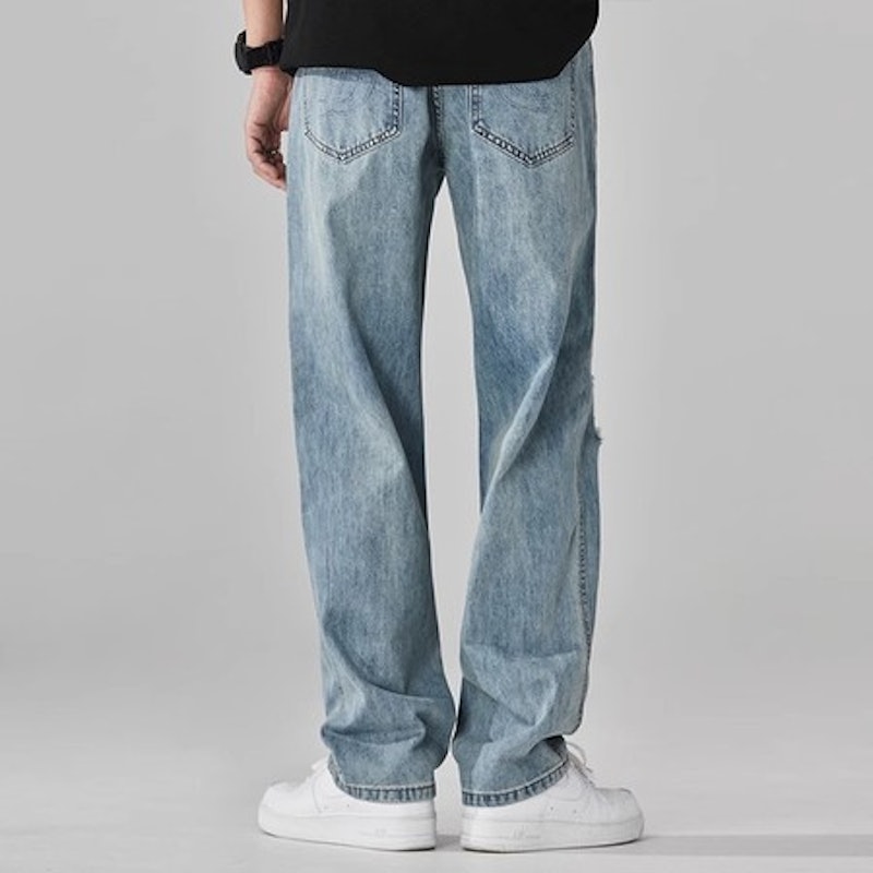 KeyBoy Celana Jeans Pria Sobek Biru Muda 3