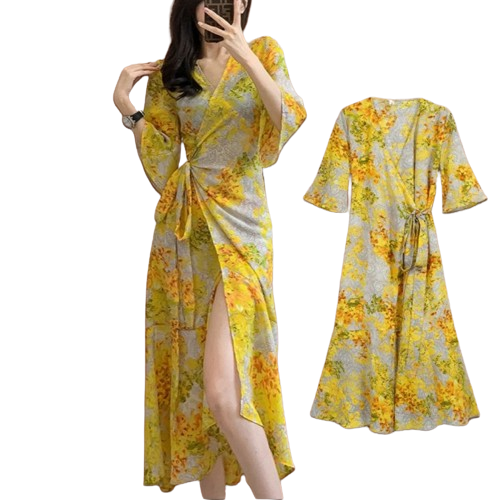 Newlan Yellow Flower Kimono ｜ QZ087 