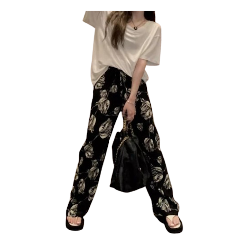Meirong Kulot Korean Style Motif Floral Black 1