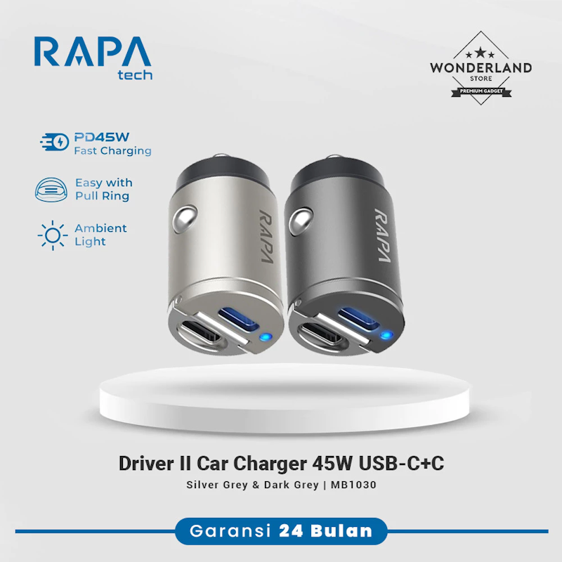 RAPA Tech Drive II Car Charger PD45W Dual Port USB-C Charging 3
