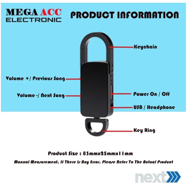  Voice Recorder Mini Keychain 8GB + Mp3 Player 