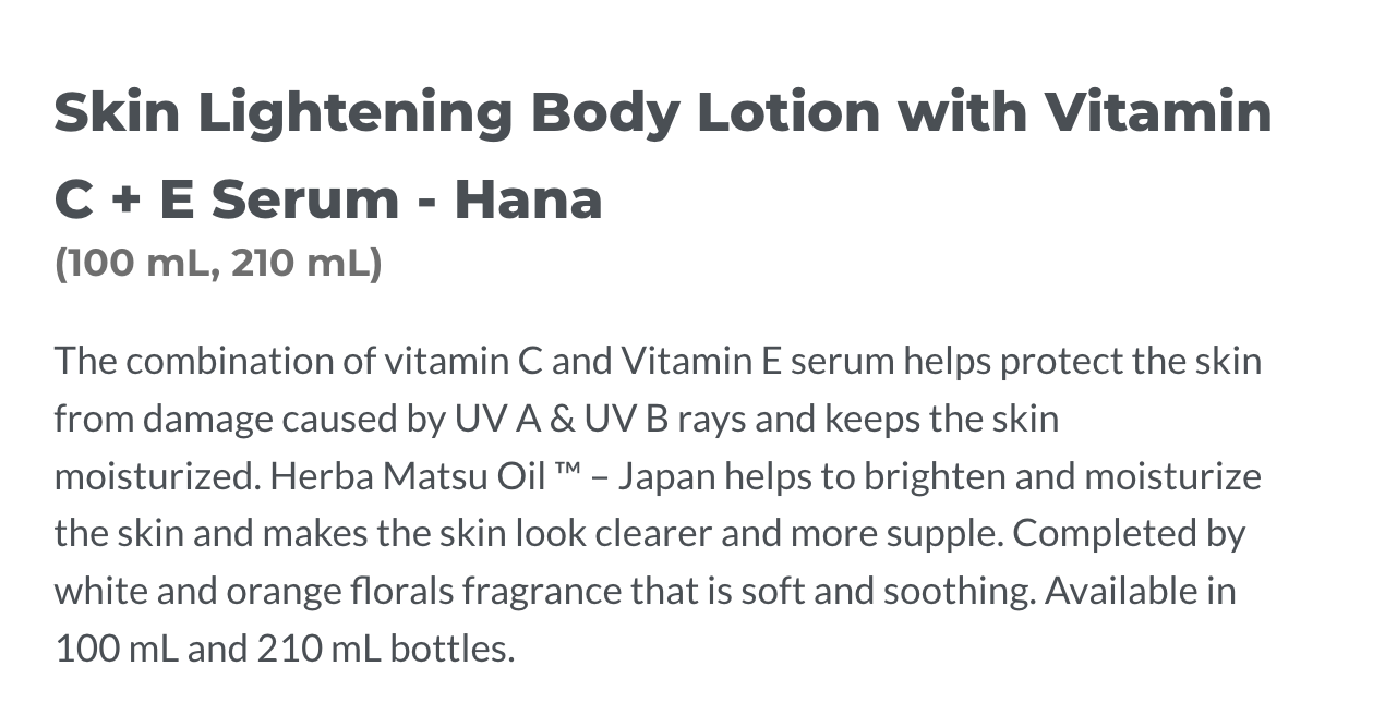 Shinzui Skin Lightening Body Lotion with Vitamin C + E Serum Hana 210 ml 2