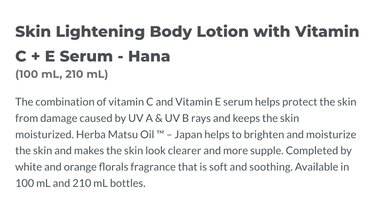 Shinzui Skin Lightening Body Lotion with Vitamin C + E Serum Hana 210 ml 2
