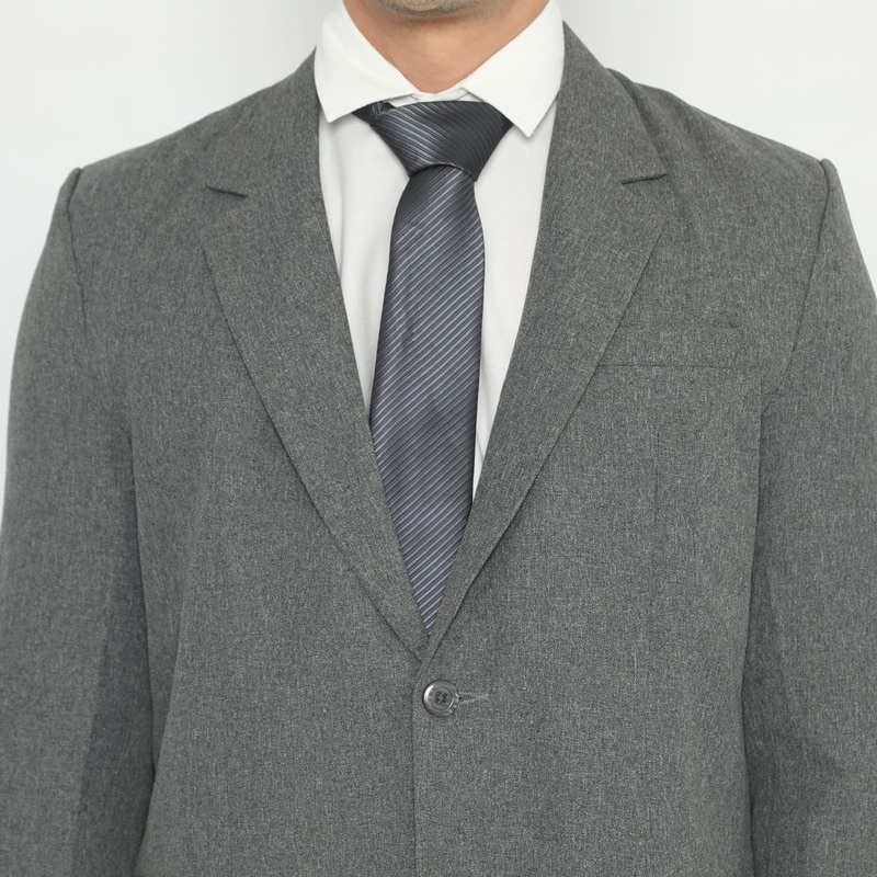 Jas Kancing Dua Wool Touch Abu Muda Slimfit