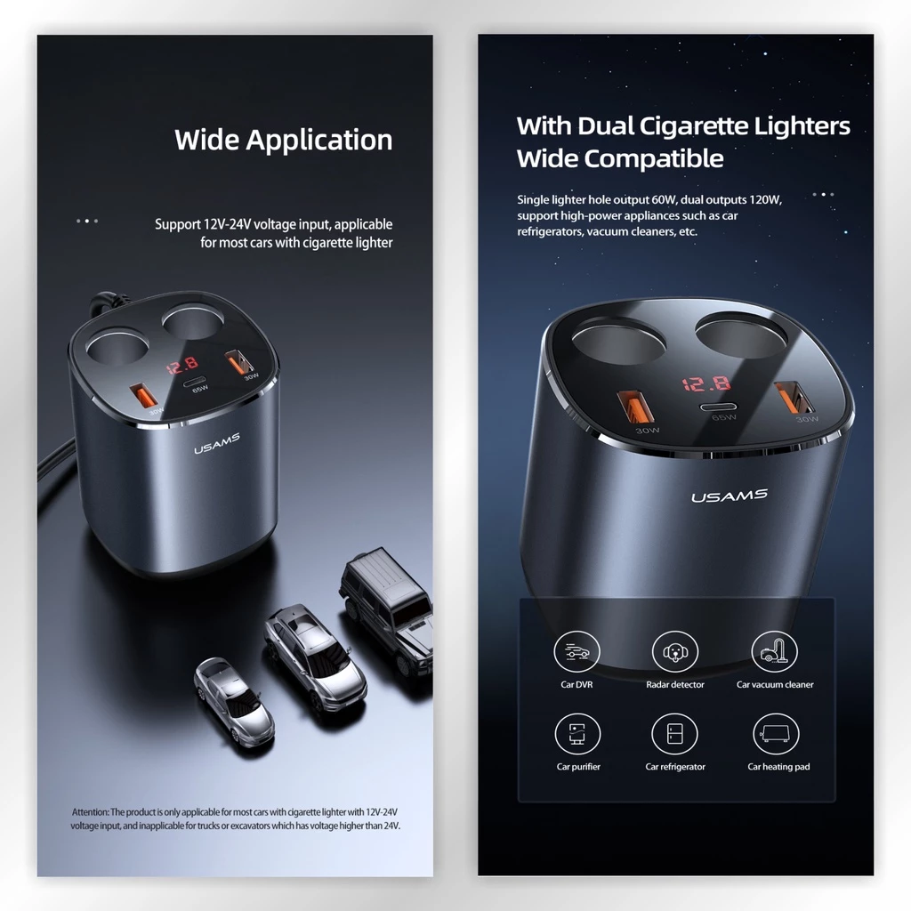 Usams Indonesia Teknologi USAMS Charger Mobil Dual Cigarette Lighters Fast Car Charge C28