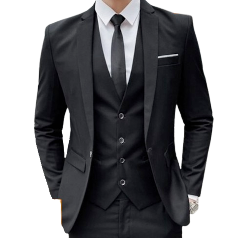 Falka 3 In 1 Setelan Jas Formal Pria Hitam List Putih