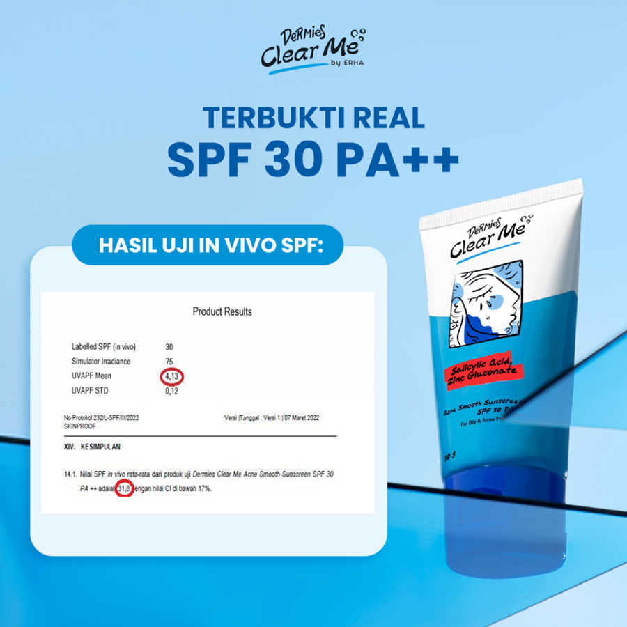 ERHA Clinic Indonesia Dermies Clear Me Acne Smooth Sunscreen SPF30 PA++