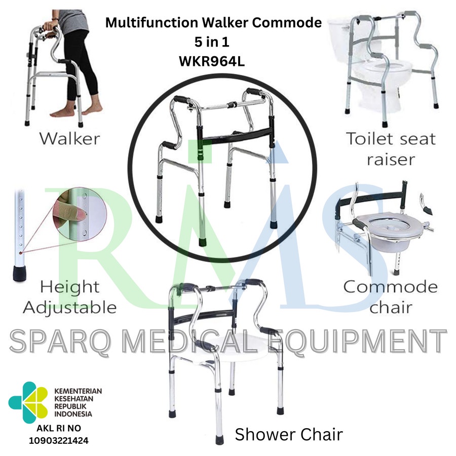 Care Medical Technology RMS Commode Chair Walker 5 in 1 WKR964L