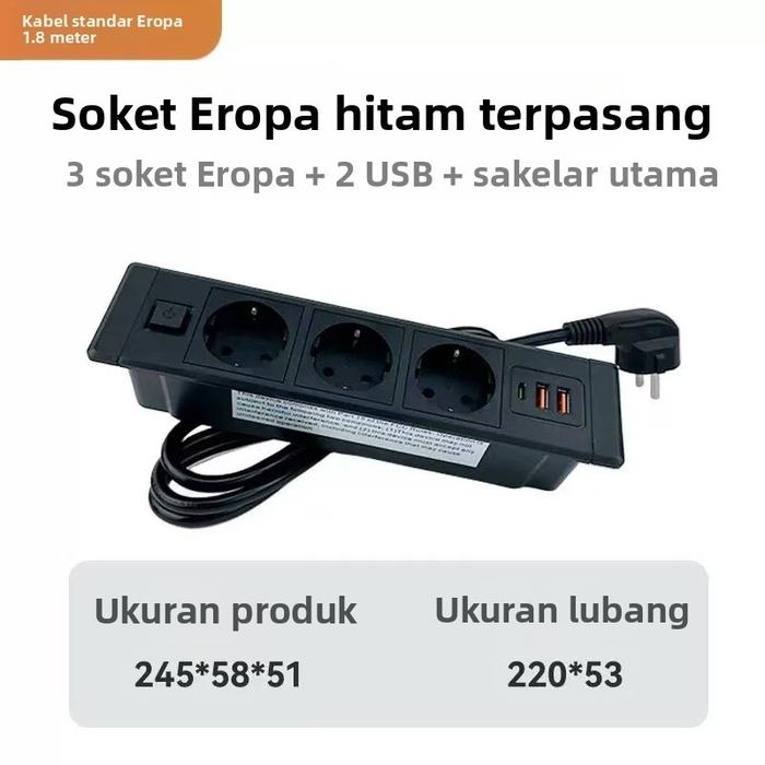 TechBee Stop Kontak Meja Socket 3 Lubang