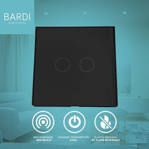 BARDI Solusi Otomasi BARDI Wall Switch EU 2 Gang Hitam