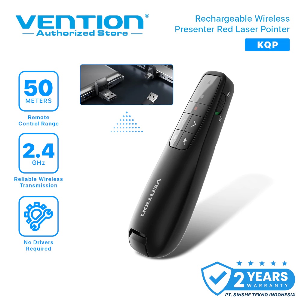 Andalan Teknologi Indotama Vention Rechargeable Wireless Presenter Red Laser Pointer KQP