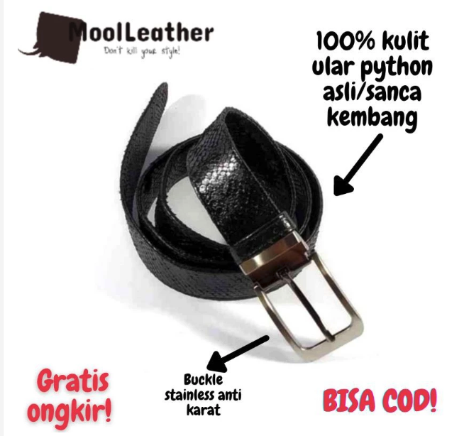  Mool Leather Ikat Pinggang Kulit Ular Phyton