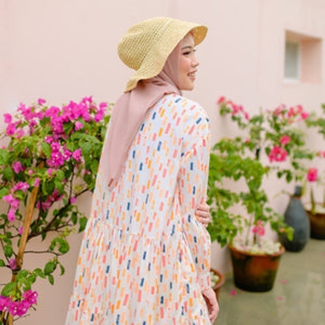 HijabChic Lucia Peach Print Dress