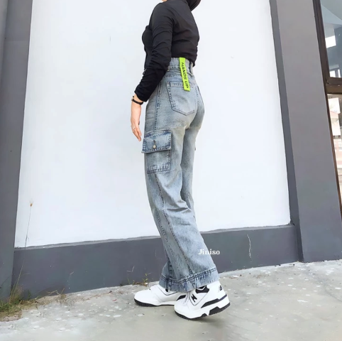 JINISO Highwaist Cargo Loose Jeans HANDS UP  405 