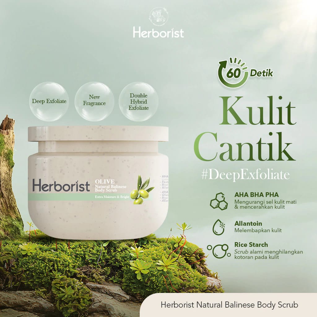 Victoria Care Indonesia Herborist Natural Balinese Body Scrub AHA-BHA-PHA Olive