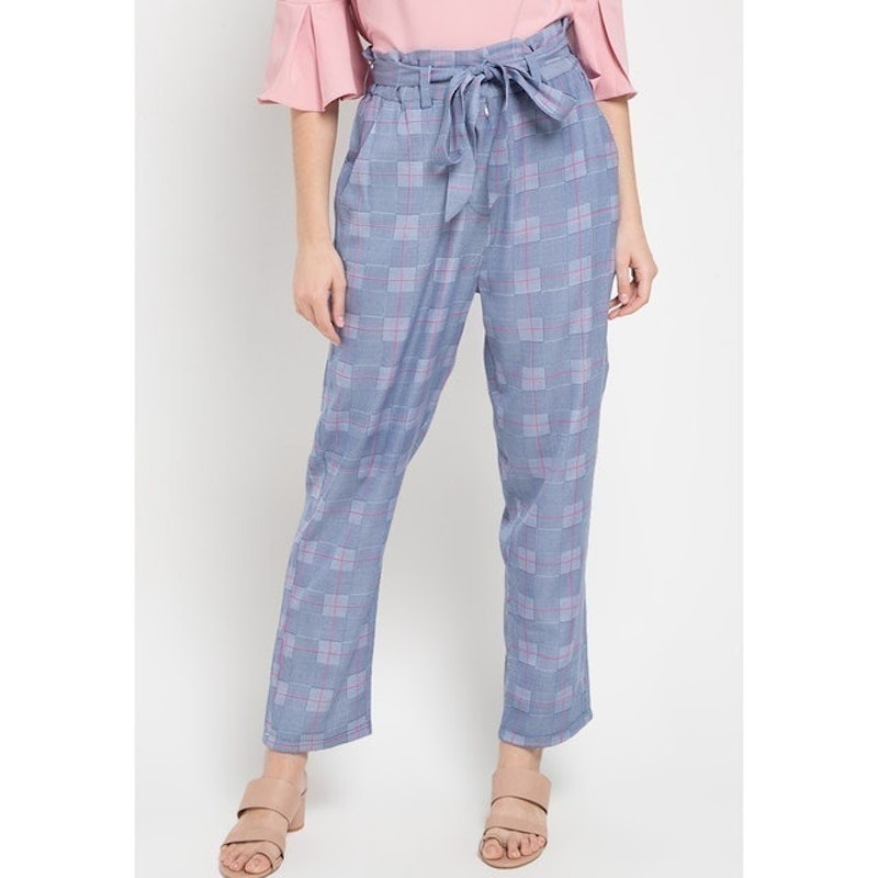 Pleated Waist Check Pants 1