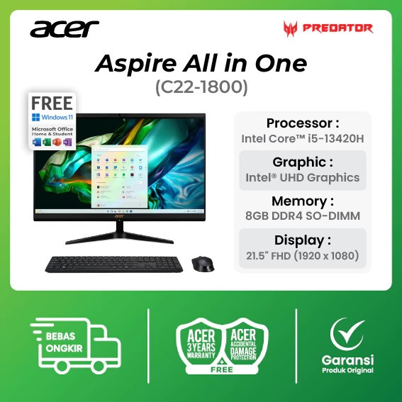 Acer Manufacturing Indonesia Acer Aspire All in One Intel Core i5 13420H 16GB/512GB C22-1800