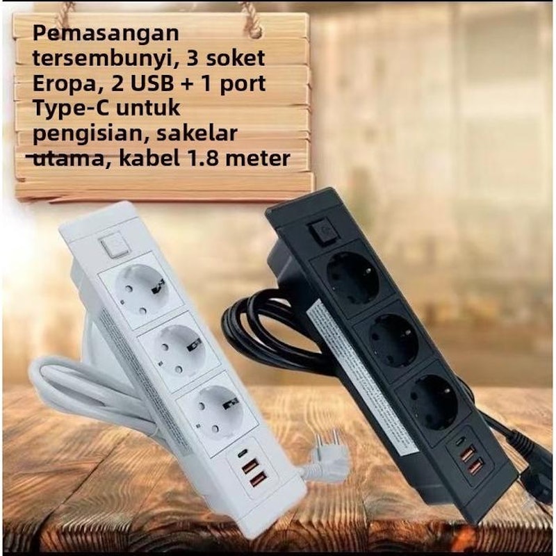 TechBee Stop Kontak Meja Socket 3 Lubang 4