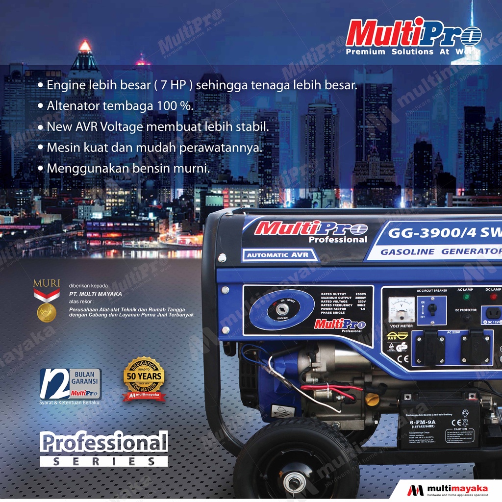 Multi Mayaka Multipro Gasoline Generator GG-3900/4 SW