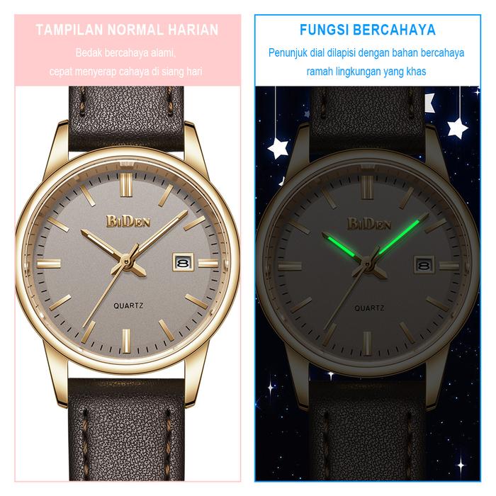 Guangzhou Zhenhuo Watch BIDEN Jam Tangan Wanita Klasik Kalender Original Tali Kulit  2031L