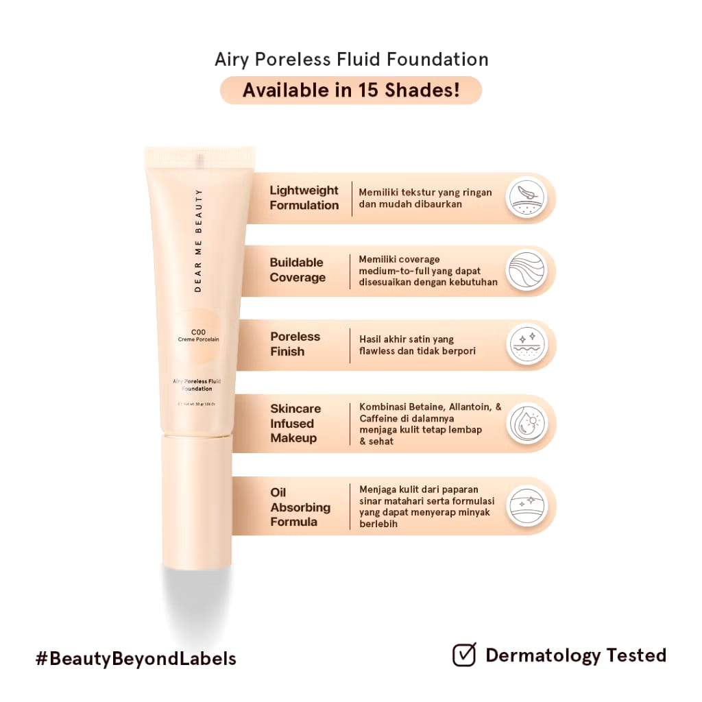 Garland Cantik Indonesia Dear Me Beauty Airy Poreless Fluid Foundation W02 Golden Beige