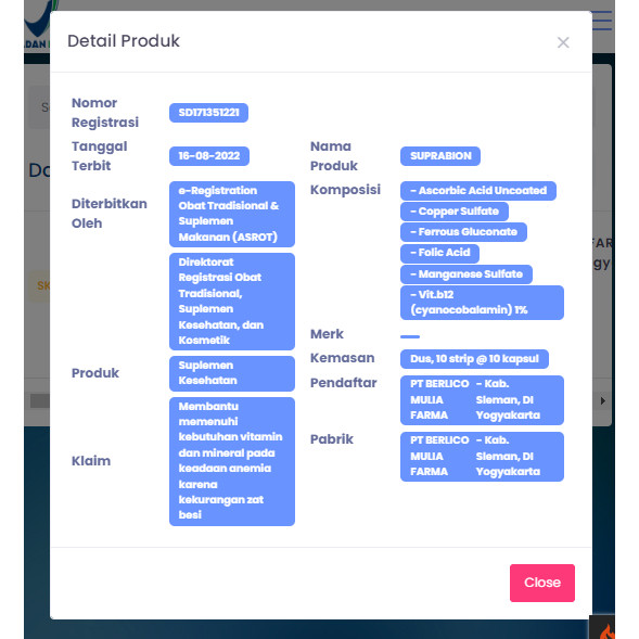 Berlico Mulia Farma Suprabion® Vitamin dan Mineral