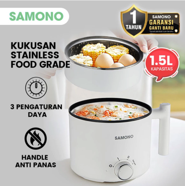 Wook Global Technology Samono Panci Listrik Multifungsi + Steamer Stainless SW-DG04S