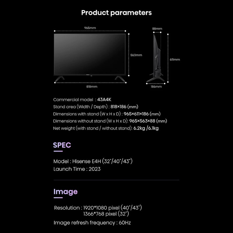 Vidaa Smart Digital TV 43 inch 5