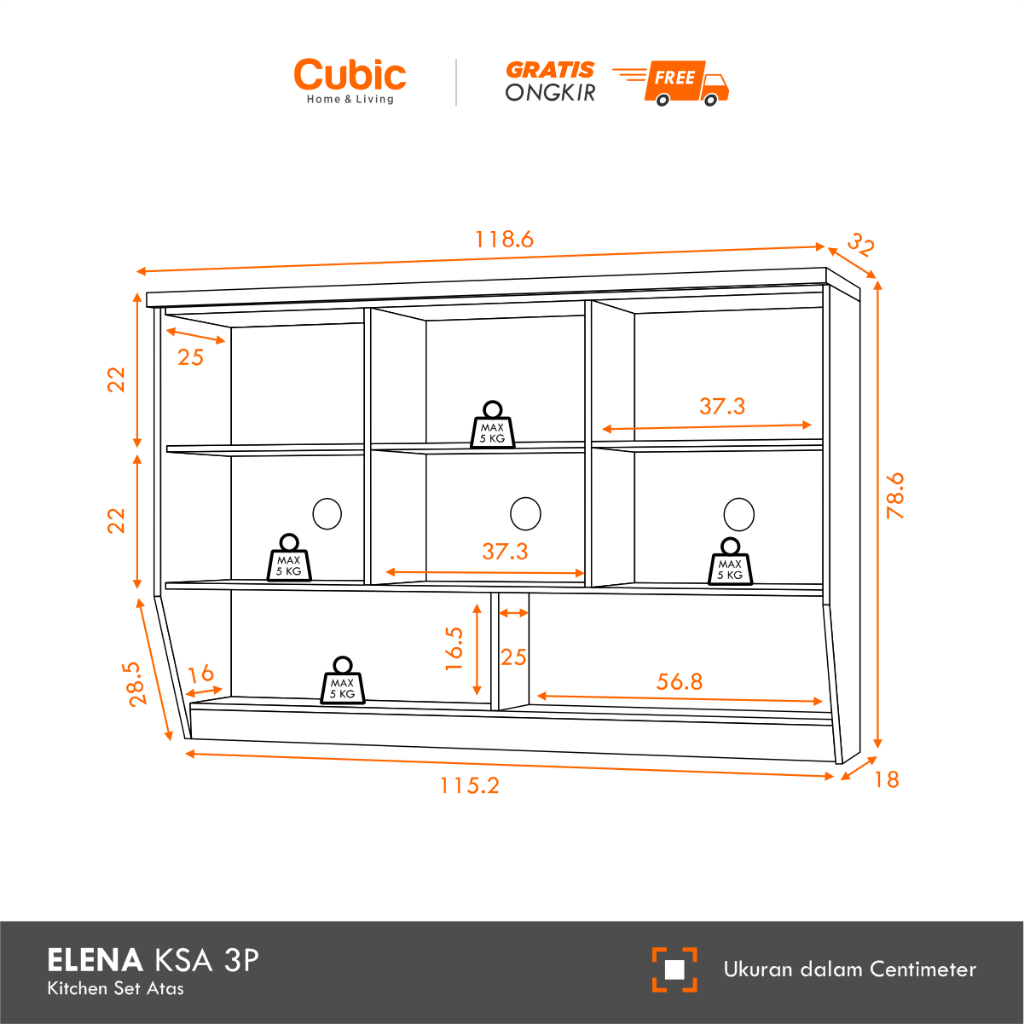 Cubic Home & Living Kitchen Set 3 Pintu Minimalis KSA 3P