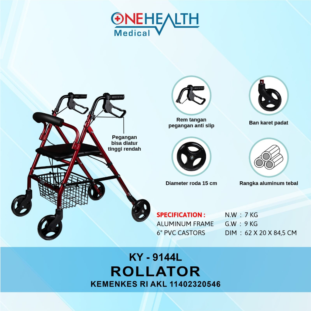 Era Medika Alkesindo OneHealth Walker Rollator KY9144L