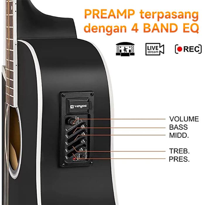 KAWES Low Action Gitar Akustik Elektrik Hitam 41 inch 4