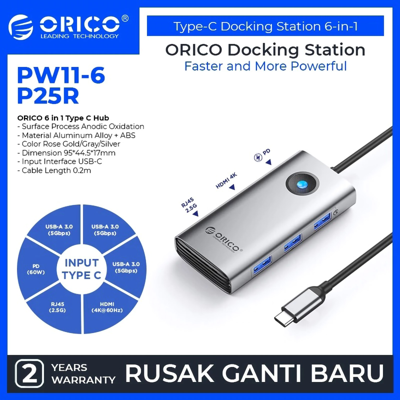 ORICO Type-C 6-in-1 5Gbps Multifunction Docking Station 5