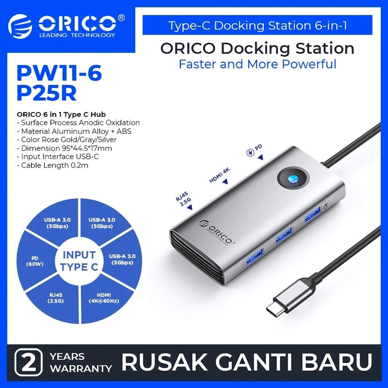ORICO Type-C 6-in-1 5Gbps Multifunction Docking Station 5
