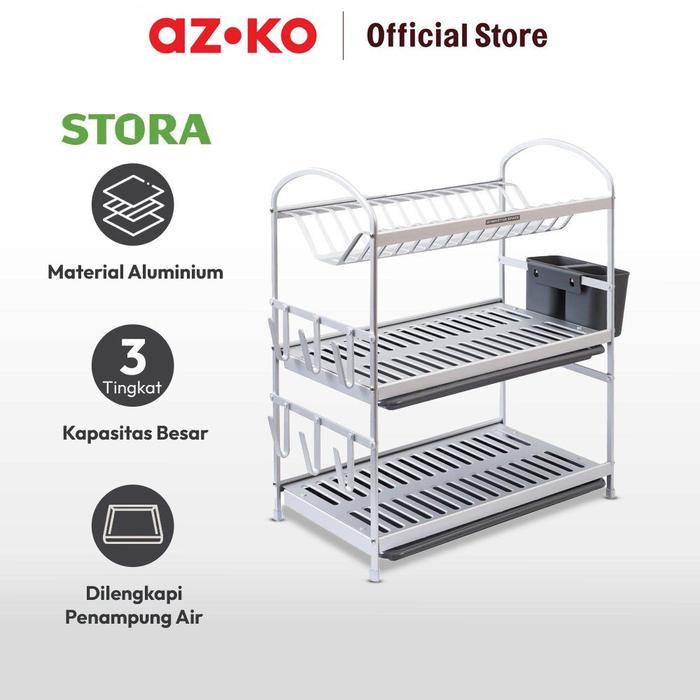 Azko Azko Stora Rak Piring Aluminium 3 Tingkat