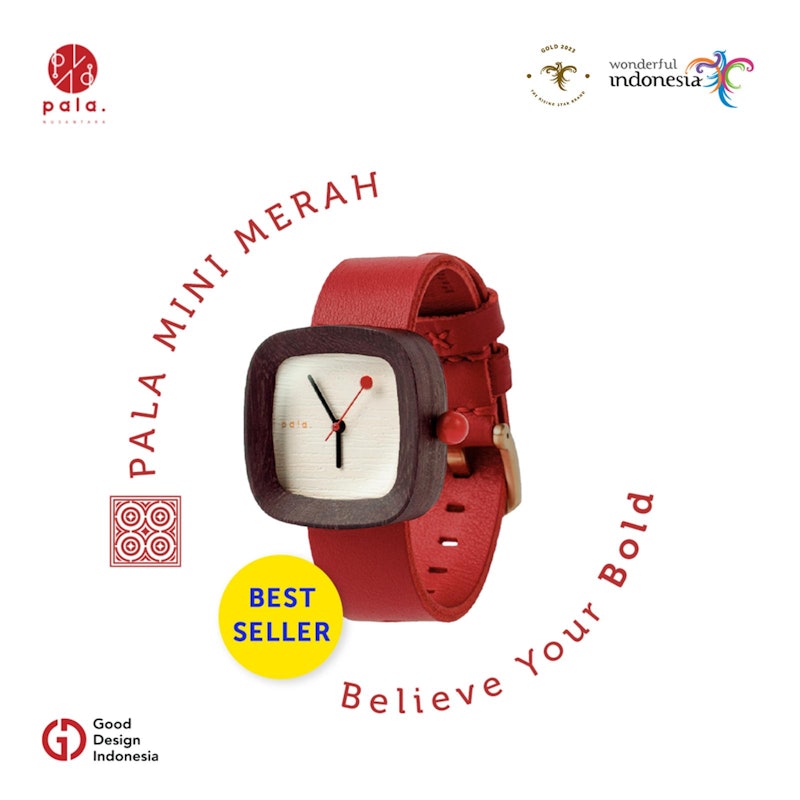 Pala Jam Tangan Kayu Kulit Merah Mini 5