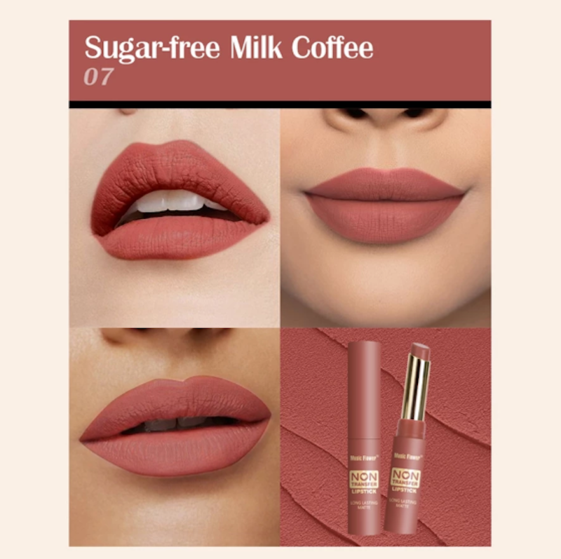 Music Flower Matte Lipstick Silky 24H Long Lasting Transferproof #7 Sugar-Free Milk Coffee