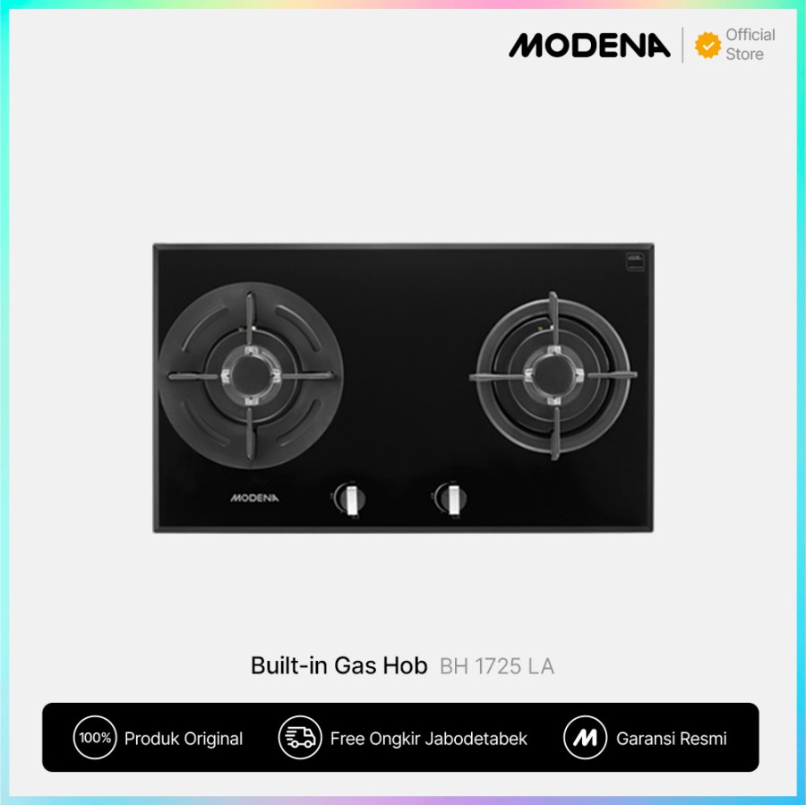 MODENA Indonesia MODENA Kompor Gas Tanam 70cm 2 Burner Mix Brass BH 1725 LA